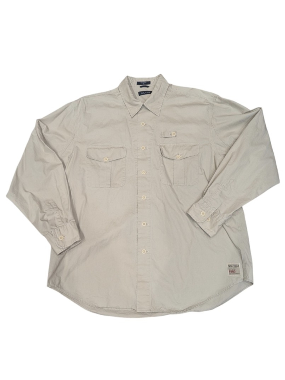 Rare VTG 83 Inspired Nautica Khaki LS Gusseted Utility Fishing Shirt Men's XL